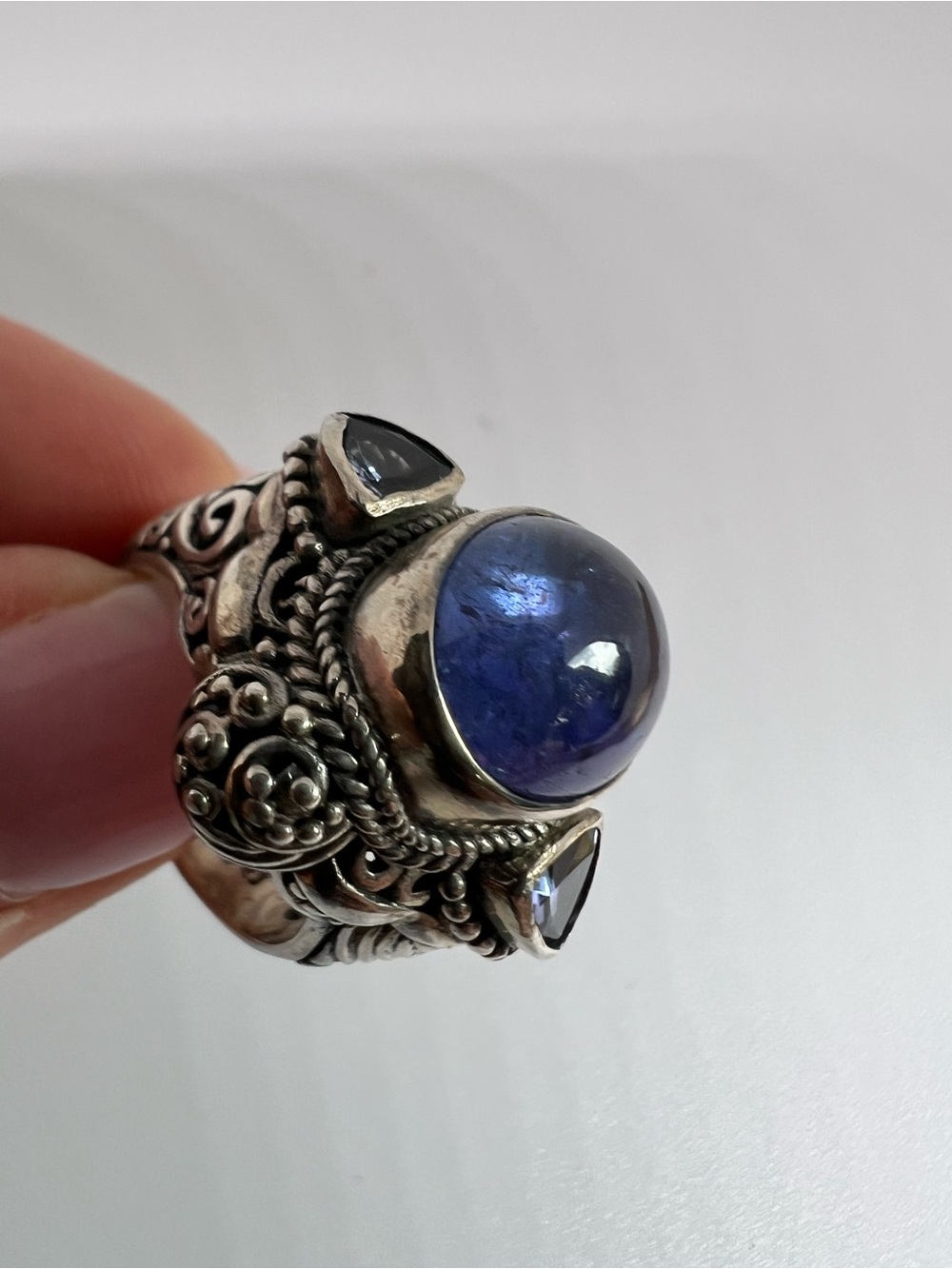 SARDA Tanzanite and Sterling silver Bali ring Size 7.5 11.6g - Picture 13 of 15
